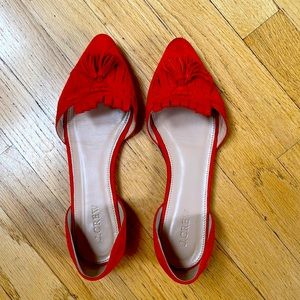 J Crew flats with tassel. Deep orange/red color.